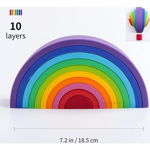 Baby Food Grade Silicone Toy Montessori Rainbow Building Blocks DIY Creative Stacking Balance Game Educational Toy For Kids Gift