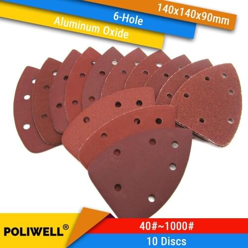 10PCS 140x140x90mm 6-Hole Triangle Hook&Loop Red Aluminum Oxide Sanding Discs for Woodworking Dremel Power Tools Polishing Acces