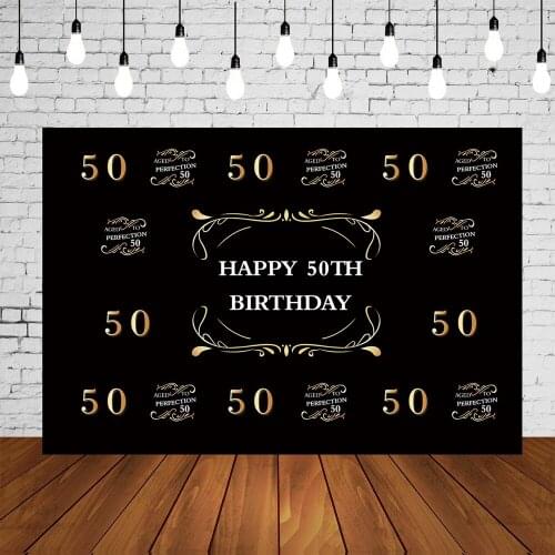 Adults 45th Birthday Party Backdrop Black Golden Aged To Perfection Banner Elegant Photo Background Wall Poster Decoration