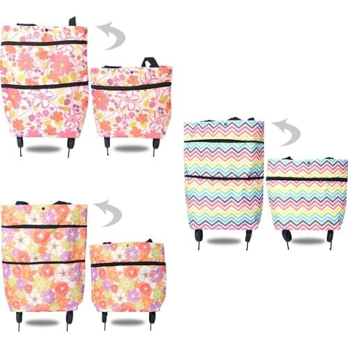 Ecofriendly Trolley Bag Portable Multi-Function Oxford Folable Tote Shopping Bag Reusable Grocery Bags with Wheels Grocery Bags