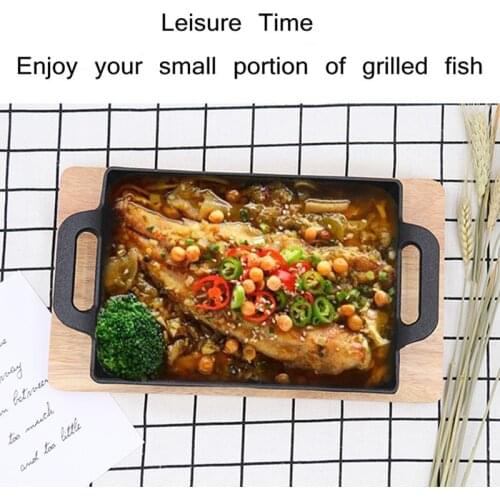 Howtelee commercial Teppanyaki Korean two-ear small portion grilled fish plate single induction cooker cast iron rectangular