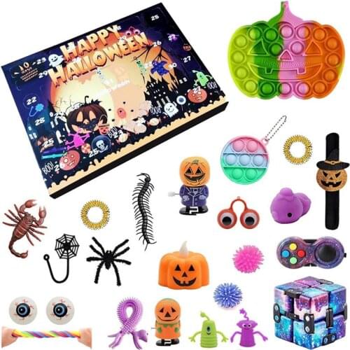 Halloween Advent Calendar Sensory Toy Set Blind Box Count Down Gift for Kids Holiday Surprise Gifts Xmas Party Favor