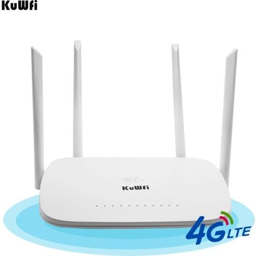 KuWFi 4G Wifi Router With Sim Card Slot 150Mbps Wireless Router With 4 External Antennas Range 5-20 Metres Support 32 Users