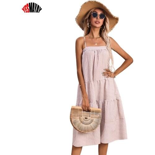 Summer Beach Dresses For Women Striped Loose Vestidos Mujer 2021 Ladies Pink Party Long Dress Sleeveless Sexy Sundress Female