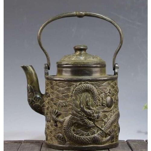 Antique Old QingDynasty copper dragon teapot,Exquisite carving,hand crafts,best collection&adornment,free shipping