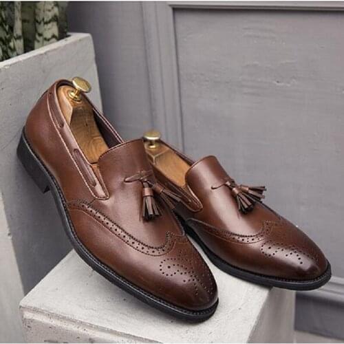 Big Size 38~47 Men Brogue British Oxford Dress Shoes Male Gentleman PU Leather Footwear Flats Tassel Men Loafers 1A23