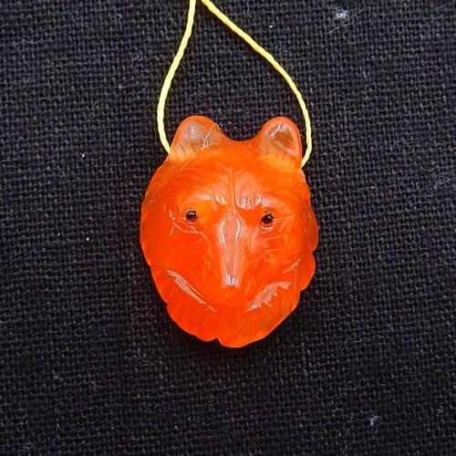 Natural gemstone Carved Wolf Head Red Agate Pendant bead 24x19x13mm,6.3g