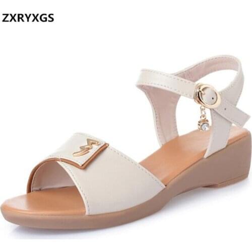 2020 New Summer Women Sandals Open Shoes Flat Wedges Sandals Soft Bottom Comfort Plus Size Real Leather Shoes Fashion Sandals