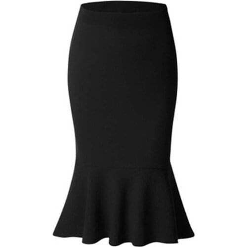 New Hot Sale Fashion Womens Spring Autumn Elastic High Waist Ruffles Skirts Woman Slim Mermaid Skirt 3 Colors Plus Size