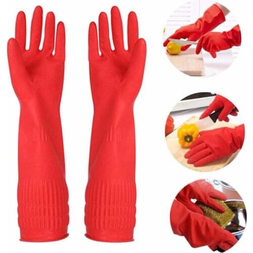 Kitchen Washing GlovesLatex Long Oil Proof Waterproof Dishwashing Durable Gloves Household Chores Cleaning Tool 38cm