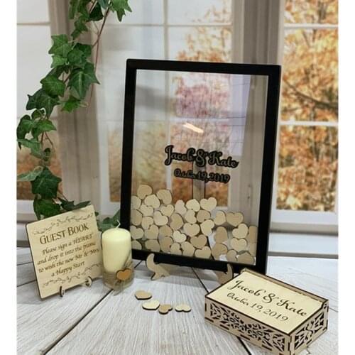 Personalized Transparent black Guestbook frame alternative drop box wooden rustic wedding guest book ideas name date shadow box