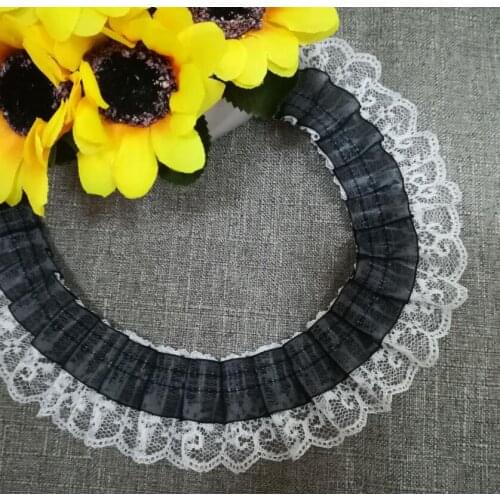 1M Pleated Lace Fabric 4.5cm Trim Black Lace Ribbon Trimmings Sewing Guipure Craft Supplies Tulle Laces dentelle encajes L-22