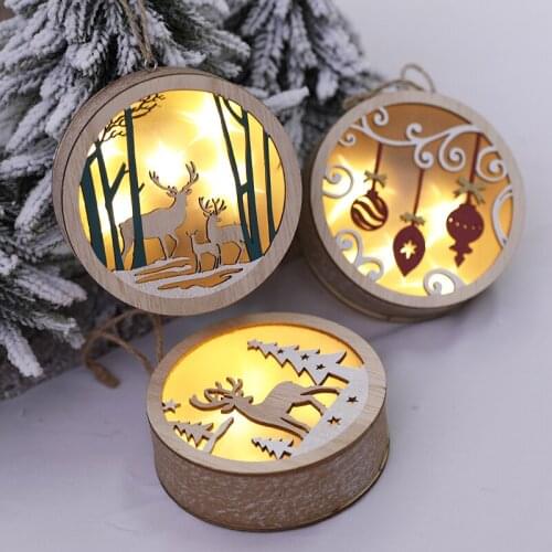 Holiday wooden luminous Christmas elk ball creative ornaments pendant window Christmas tree decoration pendant scene layout