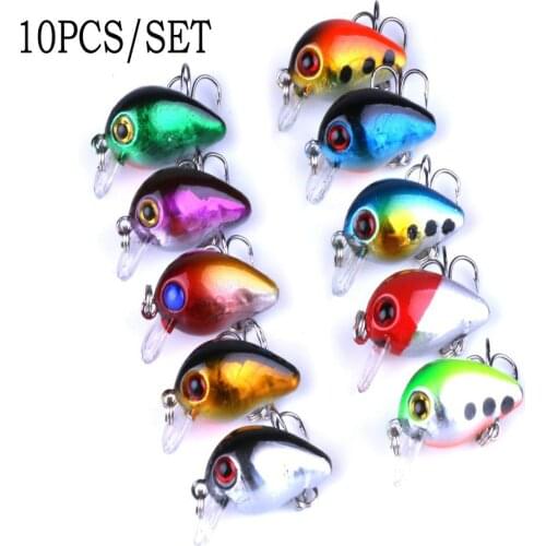 10pcs Fishing Lures Lots of Mini Fish Bass Tackle Hooks Bait Crankbait Artificial Bionic Baits for Lake River Stream Fishing