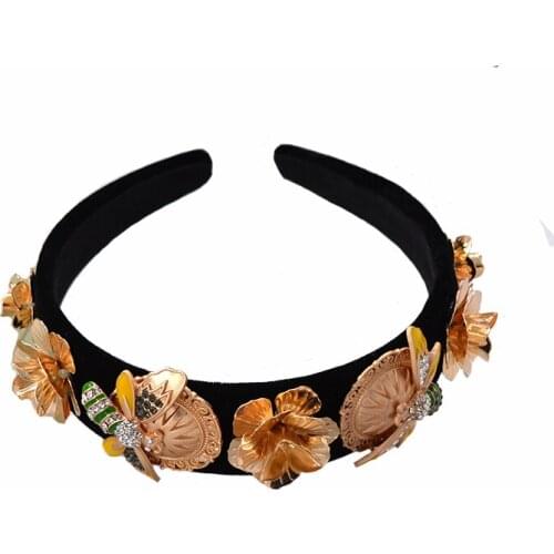 Luxury Crown Baroque Exaggerated Crystals Flower Headband Insect Bee Honey Butterfly Wedding Tiaras Metal Flower Trendy Headband