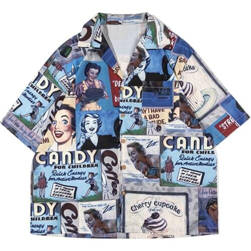 Fashion Graffiti Print Shirt Women Streetwear Summer Lapel Short Sleeve Hip Hop Shirts 2021 New Loose Womens tops and Blouses