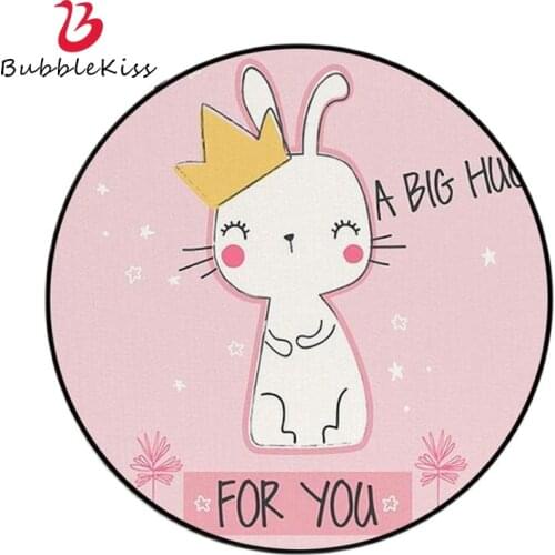 Bubble Kiss Cute Cartoon Bunny Round Pink Rug Nordic Style Carpets For Living Room Non-Slip Kids Room Baby Crawling Mat Carpet