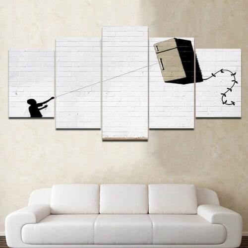 Modern Creative Canvas Painting Kite Flying Waterproof Ink Printing Poster Hd Mural Art Home Decoration Five Piece Set Frameless