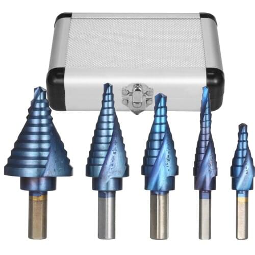 5Pcs Step Drill Spiral Groove Triangular Shank Stepped Drill Set Multi Diameter Drill Bits for Metal Steel Hole Drilling Cutting