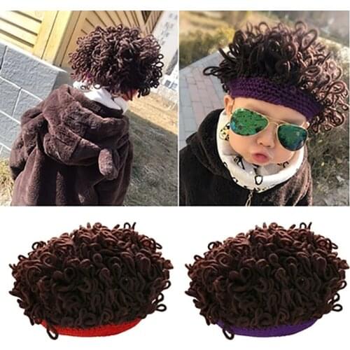 Newborn Baby Boy Kids Warm Hat Cotton with wig Head Bobble Knit Crochet Beanie Cap New 1-4 years DS19