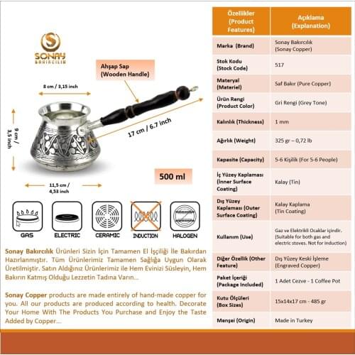 Thick Lump Antique Copper Coffee Pot 6 Cup Holder (517)