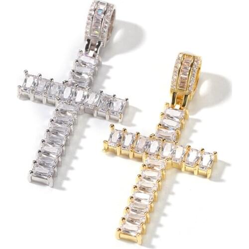 Hip Hop AAA+ Cubic Zirconia Paved Bling Ice Out Gold Color Cross Pendants Necklace for Women Men Rapper Jewelry Drop Shipping