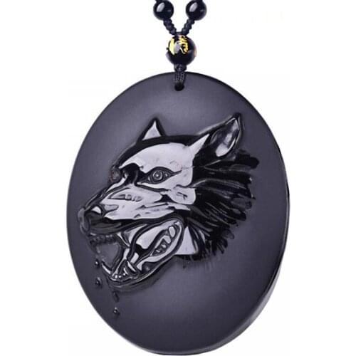Wolf Totem Obsidian Wolf Necklace Pendant Jade Pendant Black Obsidian Lucky Amulet Jewelry Mens Womens Jewelry Jade Jewelry