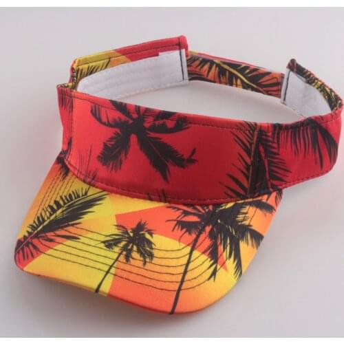 Sunset Color Travel Summer Beach Visor Cap Men Womens Sun Visors Printed Coconut Tree Butterfly Patterns Satin Fabric