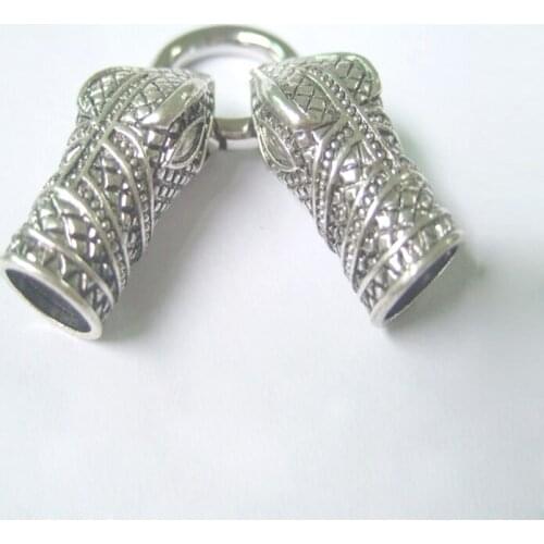 2Sets Antique Silver Color Snake Head Clasps for 10mm Round Leather Bracelet Necklace Making