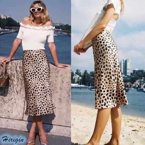 Summer Casual Skirts HOT Women Summer Casual Elastic High Waist Loose Leopard Print Midi Skirts Size S-XL