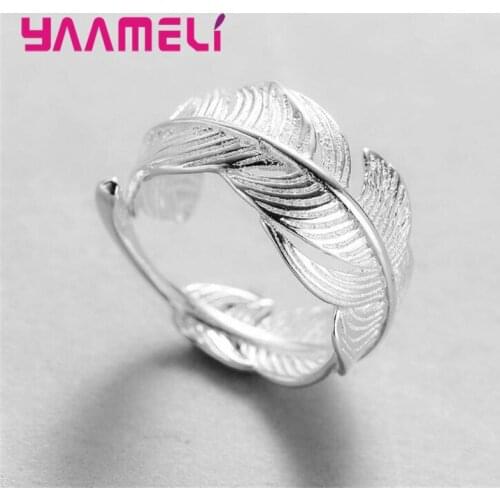 New Simple Creative Fashion Feather 925 Sterling Silver Jewelry Not Allergic Popular Personality Women Opening Rings Resizable