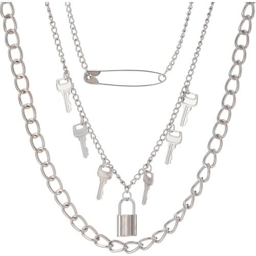 Lost Lady Womens Colorful Pin Lock and Keys Pendant Necklace Metal Statement Necklace Wholesale Jewelry Party Wedding Gifts