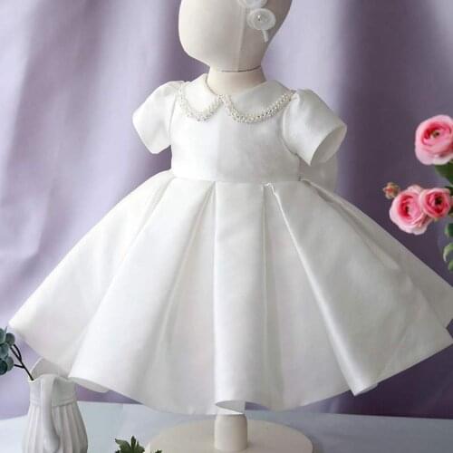 2021 Baby Girl Dresses For Party And Wedding Beaded Bow Princess Baby Girls Baptism Christening 1st Birthday Princess Ball Gown