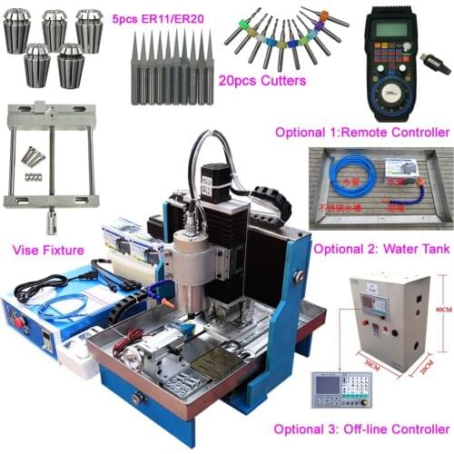 1.5KW 2.2KW 4 Axis USB CNC Router 3040 Linear Guide Rail Engraving Milling Machine Remote Controller Aluminum Steel Work Tools