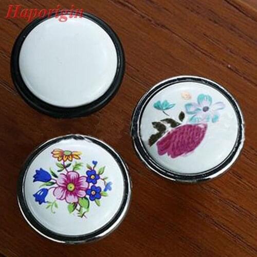 4x Ceramic Kitchen Cabinet Drawer Knobs Rustic Flower Furniture Knobs Wardrobe Handle Bedroom Cupboard Closet Knob Dresser Pulls