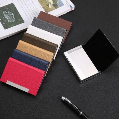 Middle Square Stainless Steel PU Leather Business Card Case Large Capacity Bank Card ID holder Box Custom name logo