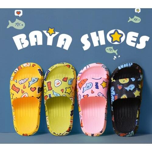 Childrens slippers boys and girls wear sandals and slippers outside in summer. Parents and children take a bath with non-slip