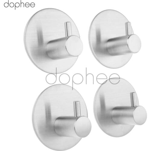 Dophee 4pcs/set Stainless Steel 3M Self Adhesive Single Hooks Sticky Hanger For Bathroom Kitchen Towel Key Rack Hanging