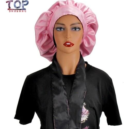 Customized Logo Double Color Satin Bonnet With Long Wide Edge Control Wrap Satin Head Band