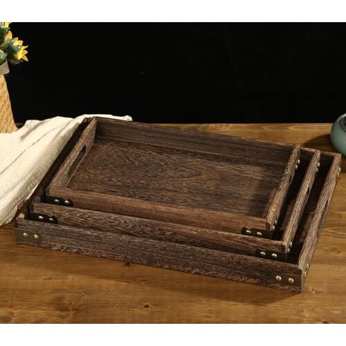 Chinese Vintage Wood Trays Simple Teacup Tea Set Storage Tray Tea Table Decorative Snack Dessert Plates Living Room Decoration