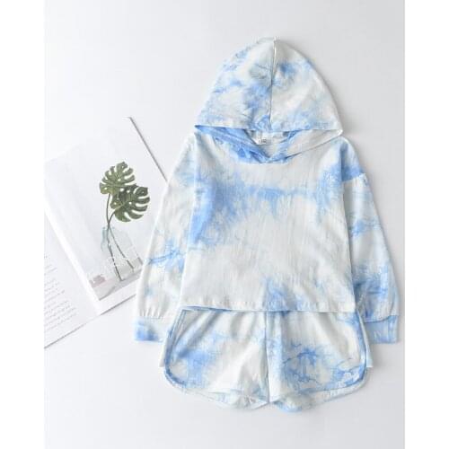 Girls Clothing Set 2021 Spring Kids Long Sleeve Hooded Top and Shorts Outfits Fashion Children Tie-dye Clothing Suit