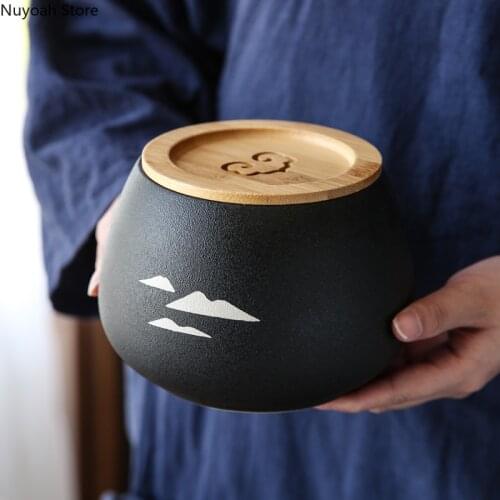 Japanese-style Household Ceramic Tea Caddy 1050ml Storage Tin Tea Storage Box Living Room Tea Set Decoration Accessories