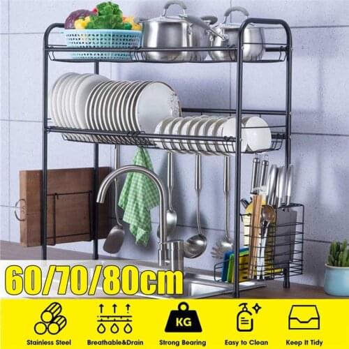 60/70/80cm Stainless Steel Kitchen Shelf Organizer Over The Sink Dish Drying Rack Holder Draining Shelf Storage Organizer