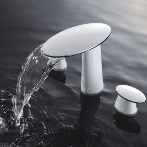 Bathroom Widespread Basin Faucet Brass Sink Mixer Tap Hot & Cold Bathtub Faucet Dual Handle 3 Holes Deck Mounted White/Chrome