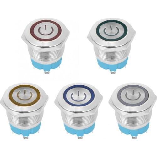 2Pcs 22mm Metal Push Button Switch Flat Momentary 4 Pin with Power Light Sign IP65 12-24VDC