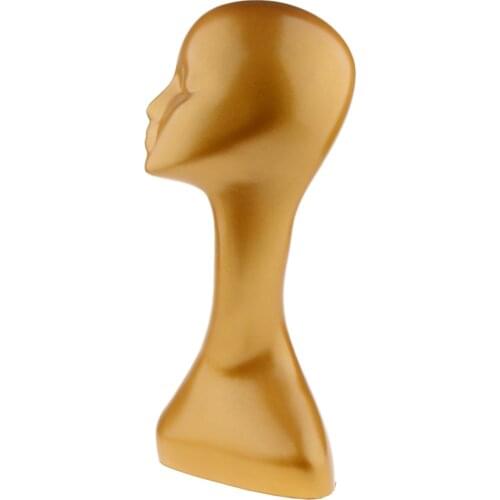 Female Mannequin Stand Display Head Model, Gold, Tall and Long Neck