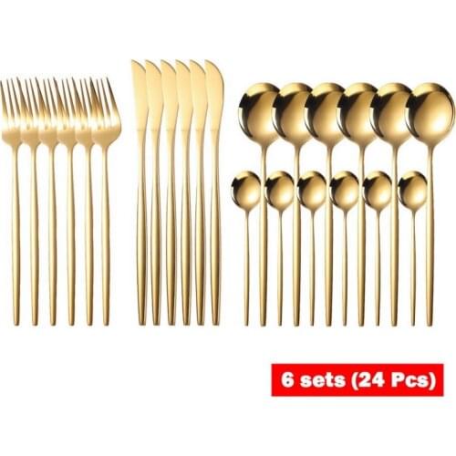 Western Cutlery Set 24 Pieces Tableware Set Stainless Steel Dinnerware Black Spoon Fork Knife Dinner Set Complete Home Flatware