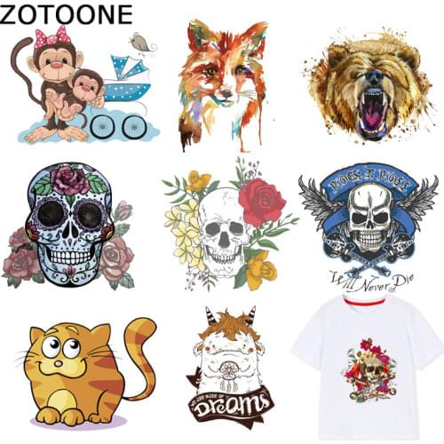 ZOTOONE Skull Patches Animal Cat Fox Stickers Iron on Transfers for Clothes T-shirt Heat Transfer Diy Accessory Appliques F1