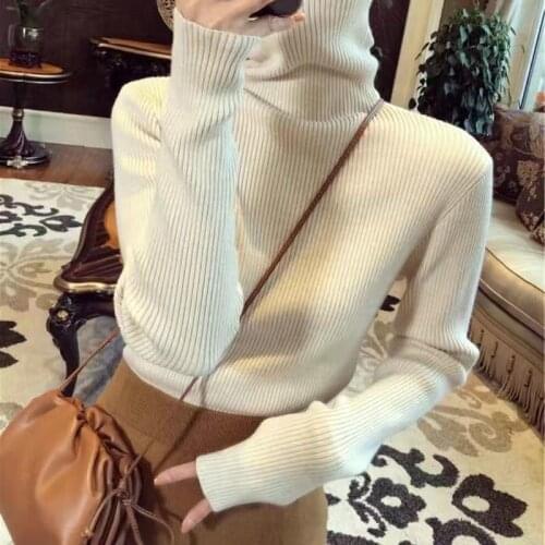 New Fashion Womens Turtleneck Sweater Top Slim Simple Womens Base Knitted Sweater Spring And Autumn Pure Color Womens Sweater
