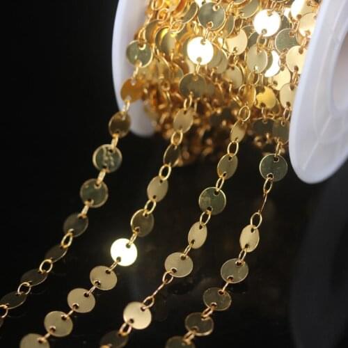 New!! 5meters 6mm Flat Round Coin Copper Plated Golden Chokers Findings,Handmade Craft Necklace Bracelet Rosary Chains Jewelry